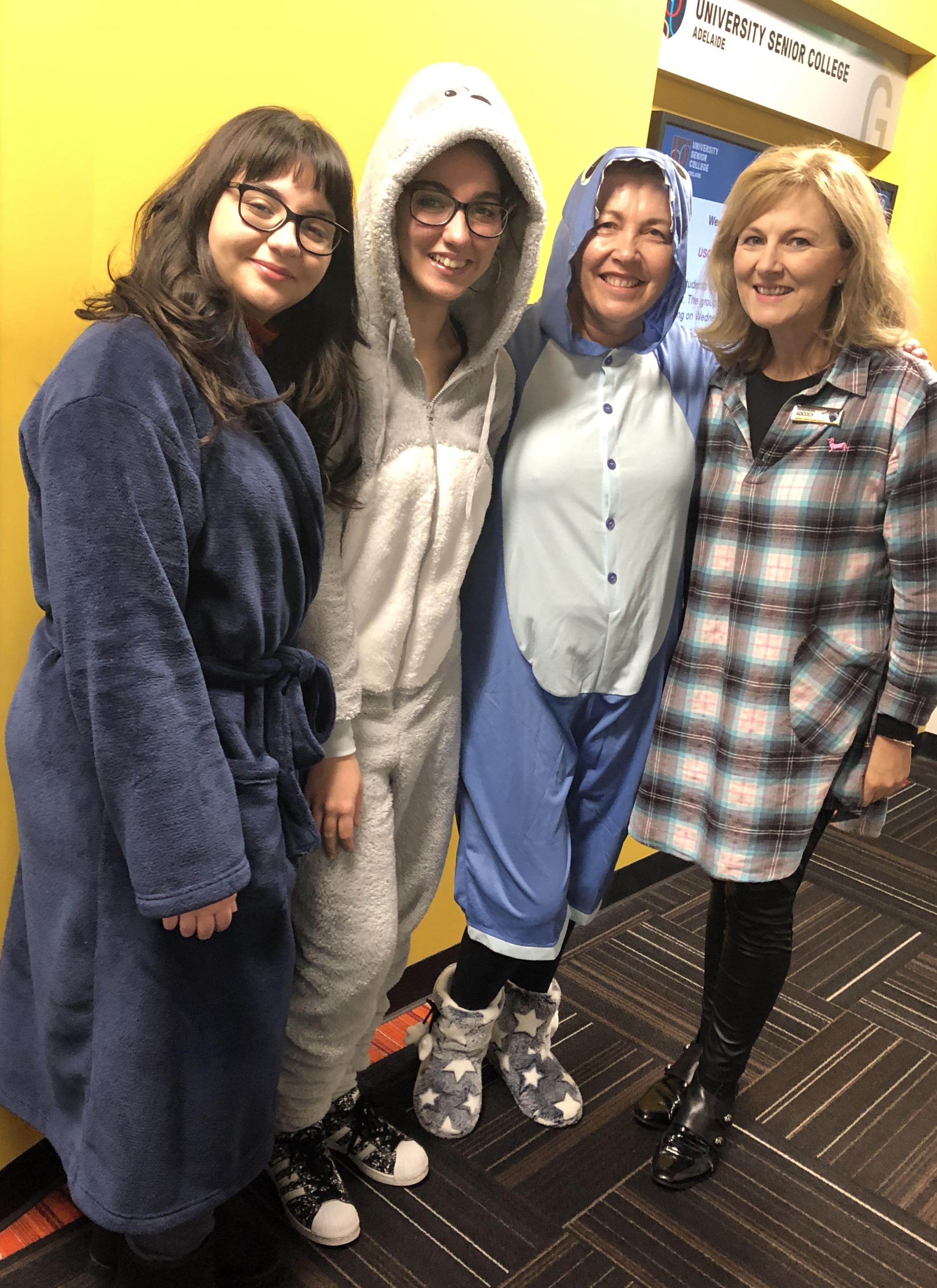 Students and staff wearing pajamas